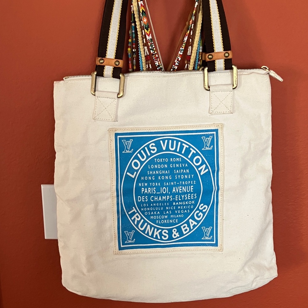 Louis Vuitton Cream and Blue Tote Bag